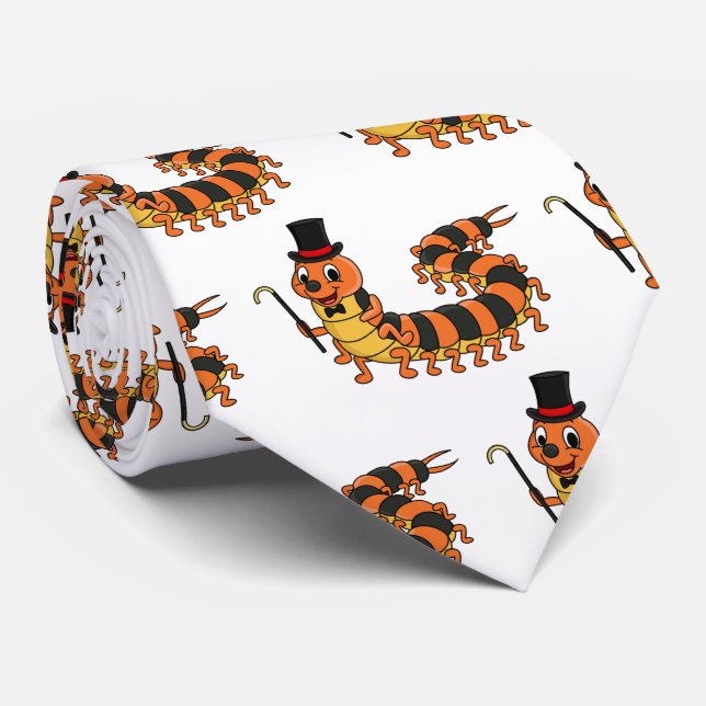 Cute funny centipede cartoon illustration tie (Rolled)