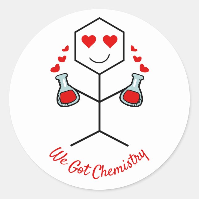 Cute Funny Chemist Valentines Day Chemistry Classic Round Sticker (Front)