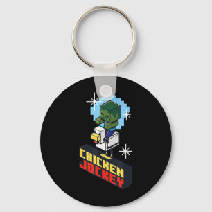 Cute Funny Chicken Jockey Pixel Graphic Riding Gam Key Ring