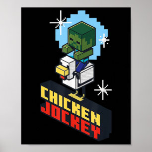 Cute Funny Chicken Jockey Pixel Graphic Riding Gam Poster