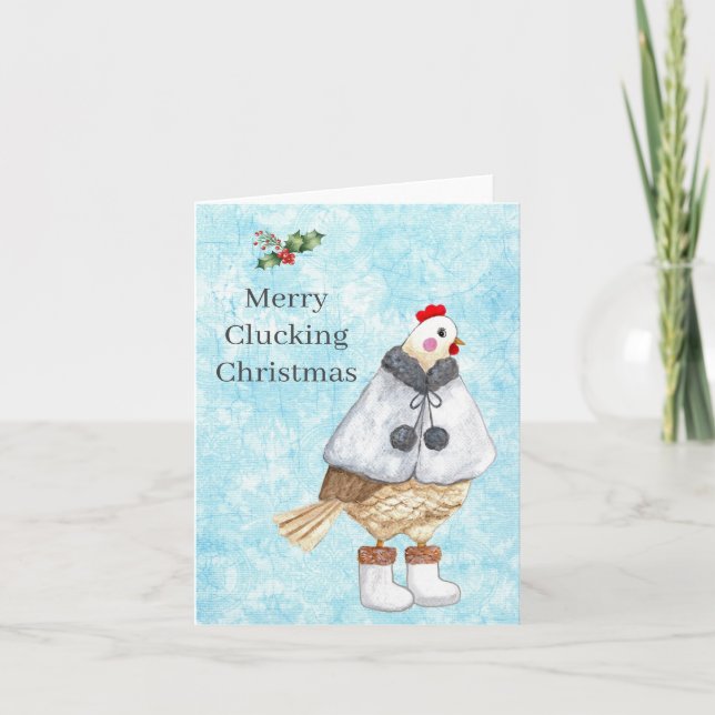 Cute Funny Chicken Lady Merry Clucking Christmas Holiday Card (Front)