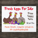 Cute funny chickens cartoon eggs for sale garden sign