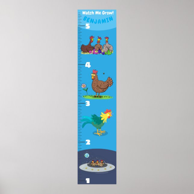 Cute funny chickens cartoon growth chart (Front)