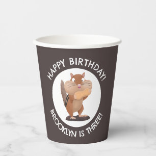 Cute funny chipmunk cartoon personalised birthday paper cups