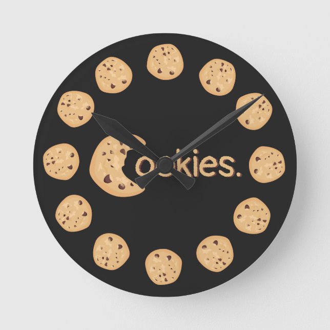 Cute Funny Chocolate Chip Cookie "Cookies" Text Round Clock (Front)