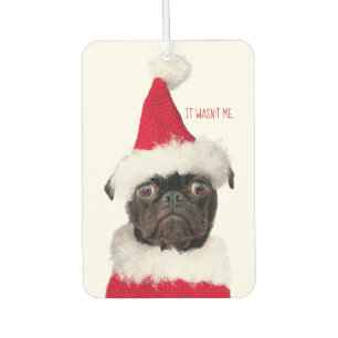 Cute Funny Christmas Black Pug Puppy Santa Car Air Freshener