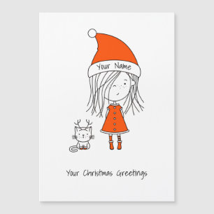 Cute Funny Christmas Cartoon Santa Girl Cat Red