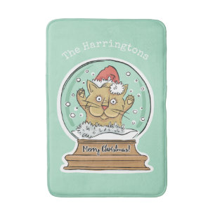 Cute Funny Christmas Cat custom name bath mats