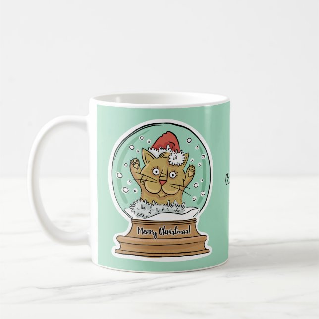 Cute Funny Christmas Cat custom name mugs (Left)