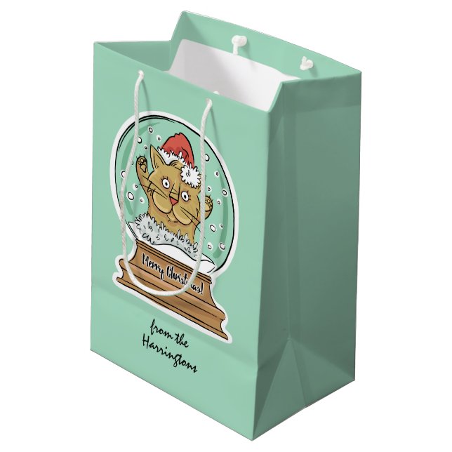 Cute Funny Christmas Cat custom text gift bag (Back Angled)