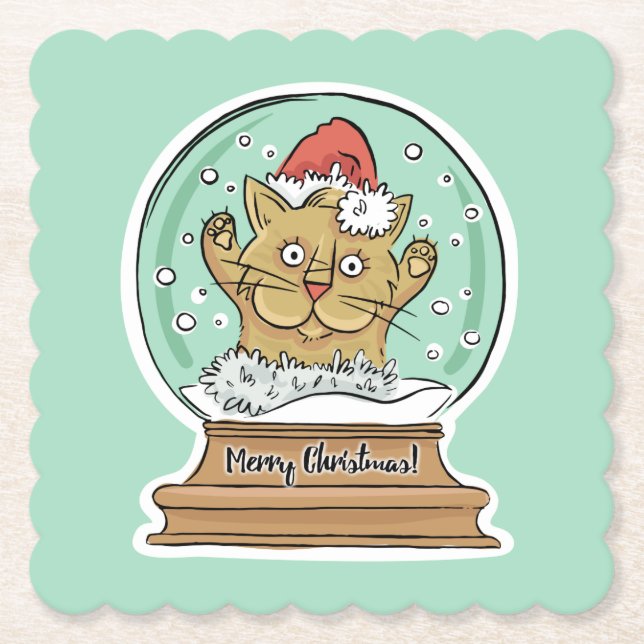 Cute Funny Christmas Cat paper coasters (Front)