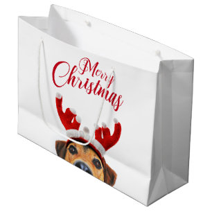 Cute Funny Christmas Dog Reindeer Antler Headband Large Gift Bag