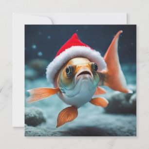 Cute Funny Christmas Fish with Santa Hat  Holiday Card