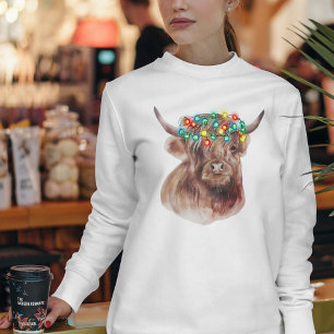 Cute Funny Christmas Highland Cow Neon Lights T-Shirt