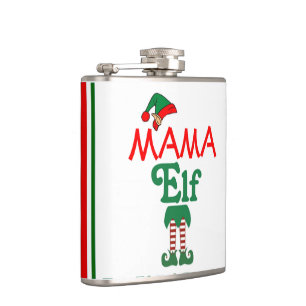 Cute Funny Christmas Holiday Mama Elf Hip Flask