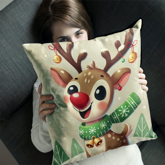 Cute Funny Christmas Reindeer Throw Pillow  (Creator Uploaded)