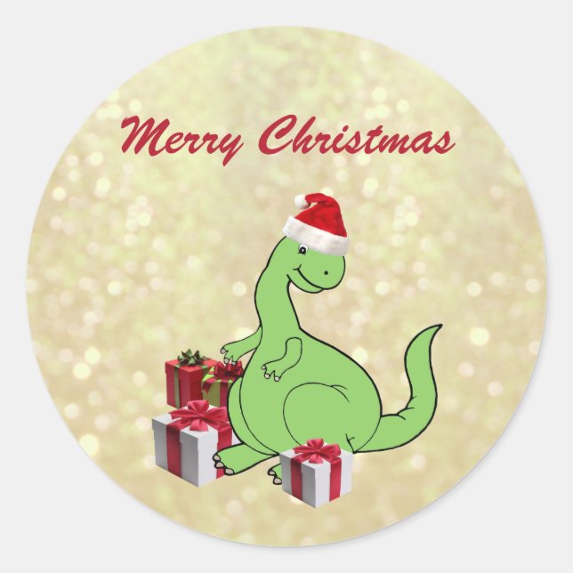 Cute funny  Christmas Santa dinosaur Classic Round Classic Round Sticker (Front)