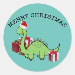 Cute funny  Christmas Santa dinosaur Classic Round Sticker