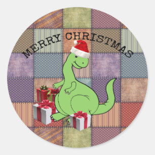 Cute funny  Christmas Santa dinosaur Classic Round Sticker