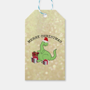 Cute funny Christmas Santa dinosaur Gift Tags