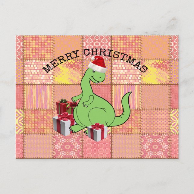 Cute funny  Christmas Santa dinosaur Holiday Postcard (Front)