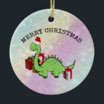 Cute funny  Christmas Santa dinosaur holographic Ceramic Tree Decoration<br><div class="desc">Cute funny Santa dinosaur holographic glittery.</div>