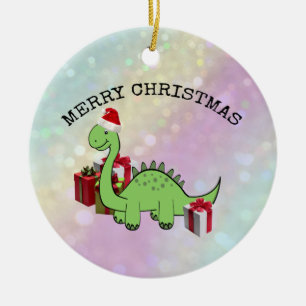 Cute funny  Christmas Santa dinosaur holographic Ceramic Tree Decoration