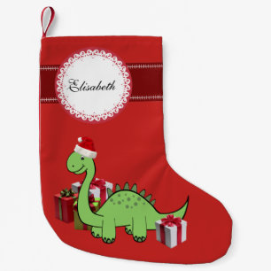 Cute funny Christmas Santa dinosaur personalised Small Christmas Stocking