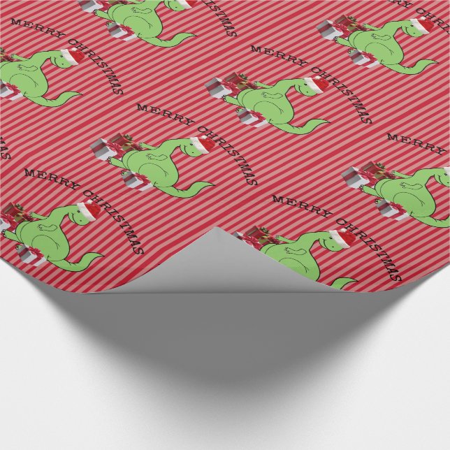 Cute funny  Christmas Santa dinosaur Wrapping Paper (Corner)
