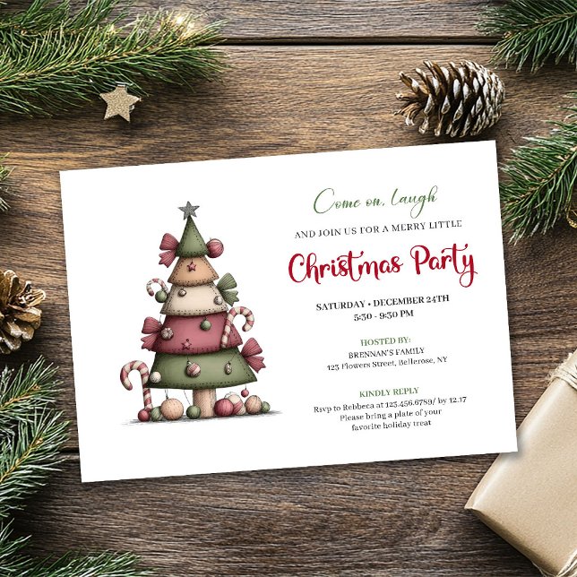 Cute Funny Christmas Tree Cartoon Party Invitation (Cute Funny Christmas Tree Cartoon Party Invitation)