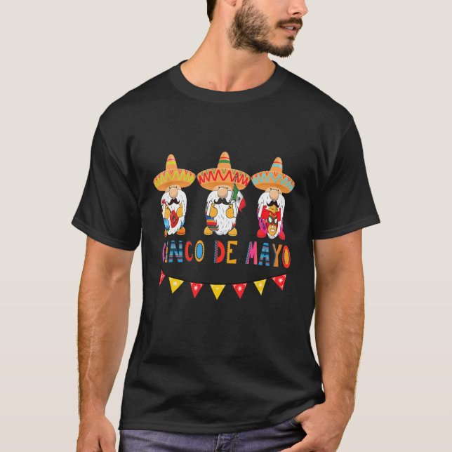 Cute Funny Cinco De Mayo Gnome Mexican Fiesta Part T-Shirt (Front)