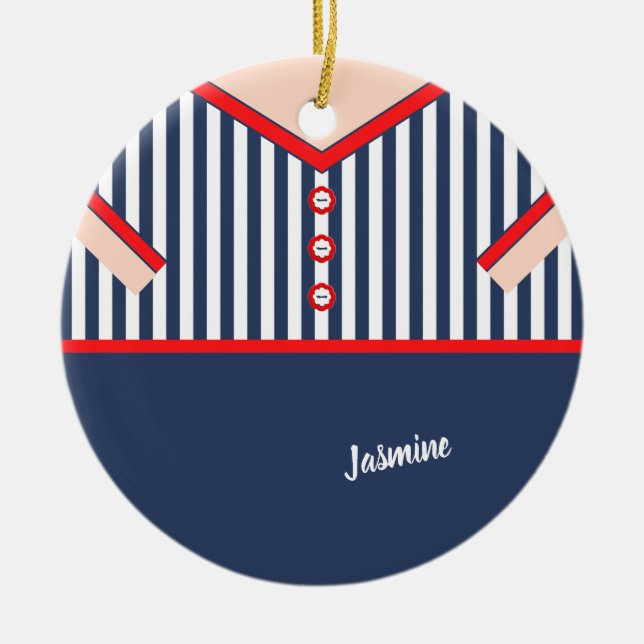 Cute Funny Clown Suit Caricature Personalised Ceramic Tree Decoration (Front)