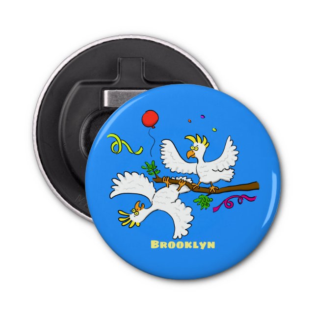 Cute funny cockatoo birds cartoon bottle opener (Front)