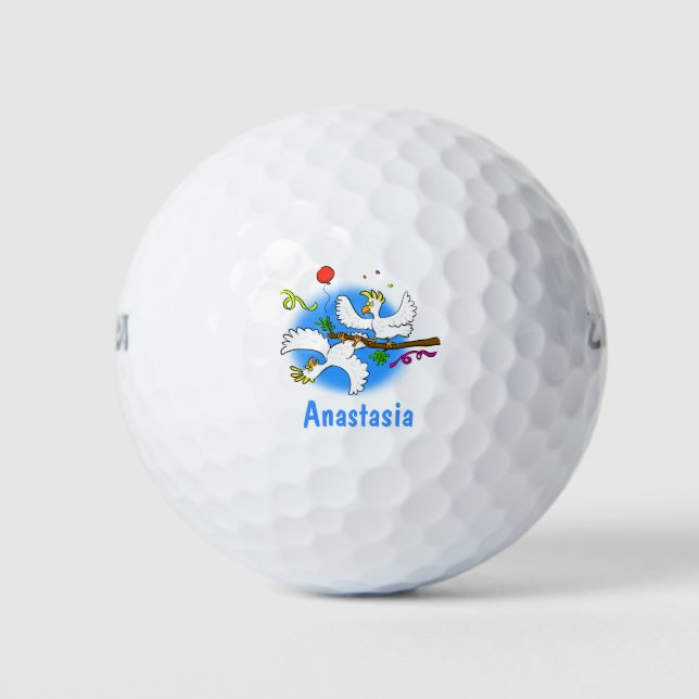 Cute funny cockatoo birds cartoon golf balls (Front)