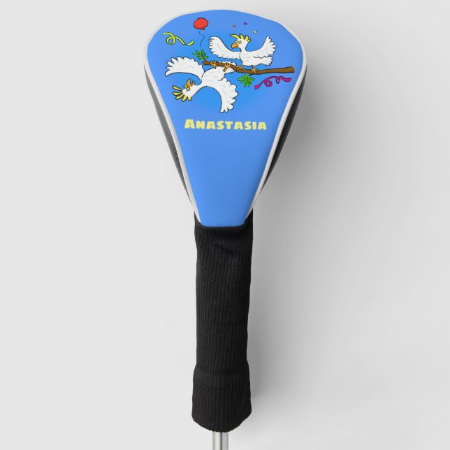 Cute funny cockatoo birds cartoon golf head cover (Front)