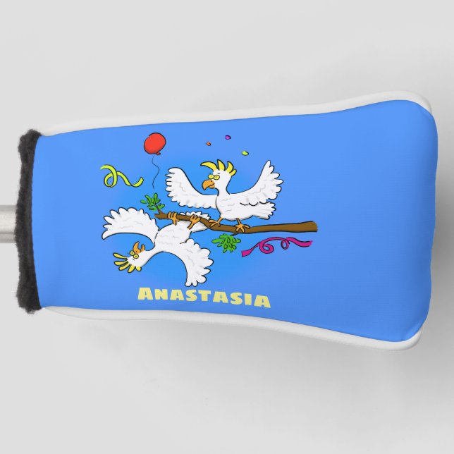 Cute funny cockatoo birds cartoon golf head cover (Front)