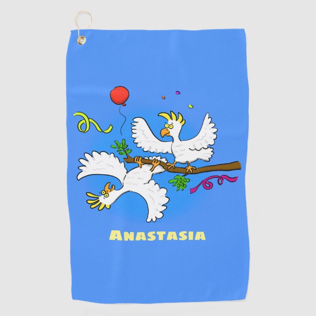 Cute funny cockatoo birds cartoon  golf towel (Front)