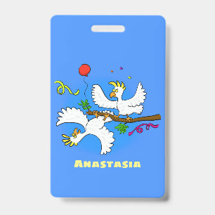 Cute funny cockatoo birds cartoon ID badge