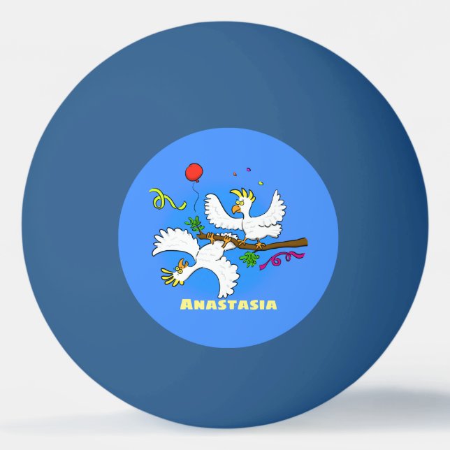 Cute funny cockatoo birds cartoon ping pong ball (Front)