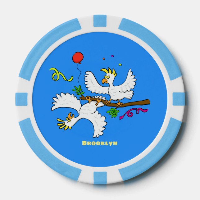 Cute funny cockatoo birds cartoon poker chips (Front)