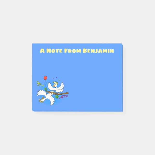 Cute funny cockatoo birds cartoon post-it notes (Front)