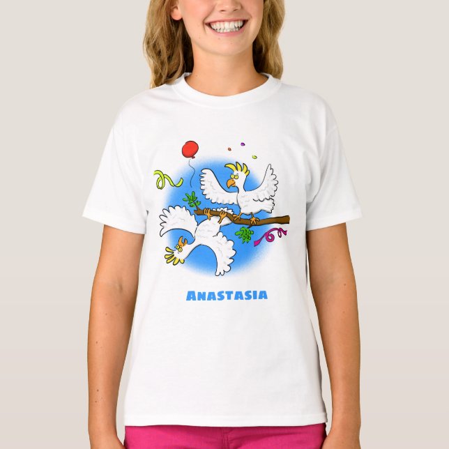 Cute funny cockatoo birds cartoon T-Shirt (Front)