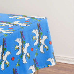 Cute funny cockatoo birds cartoon tablecloth