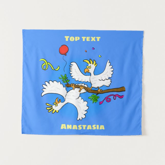 Cute funny cockatoo birds cartoon  tapestry (Front (Horizontal))