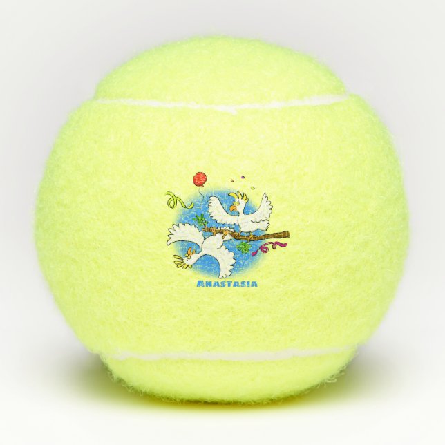Cute funny cockatoo birds cartoon tennis balls (Front)