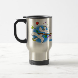 Cute funny cockatoo birds cartoon travel mug