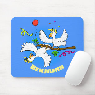 Cute funny cockatoo birds party cartoon mouse mat