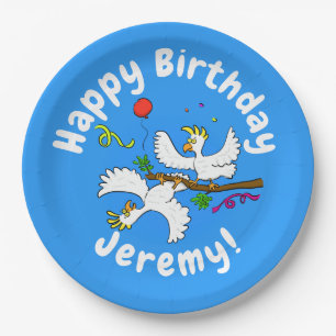 Cute funny cockatoo birds party cartoon paper plate