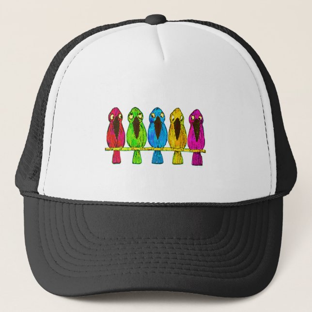 Cute Funny Colourful Birds Together Side by Side Trucker Hat (Front)