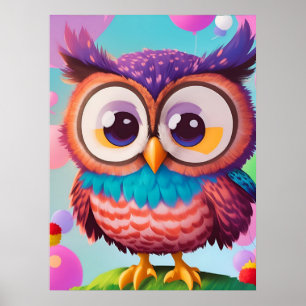 Cute Funny Colourful Comic Owl AI Art Poster